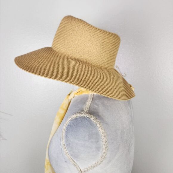 NWOT Nine West Tan Straw w/ Yellow Scarf Womens Panama Hat One Size - Picture 3 of 7